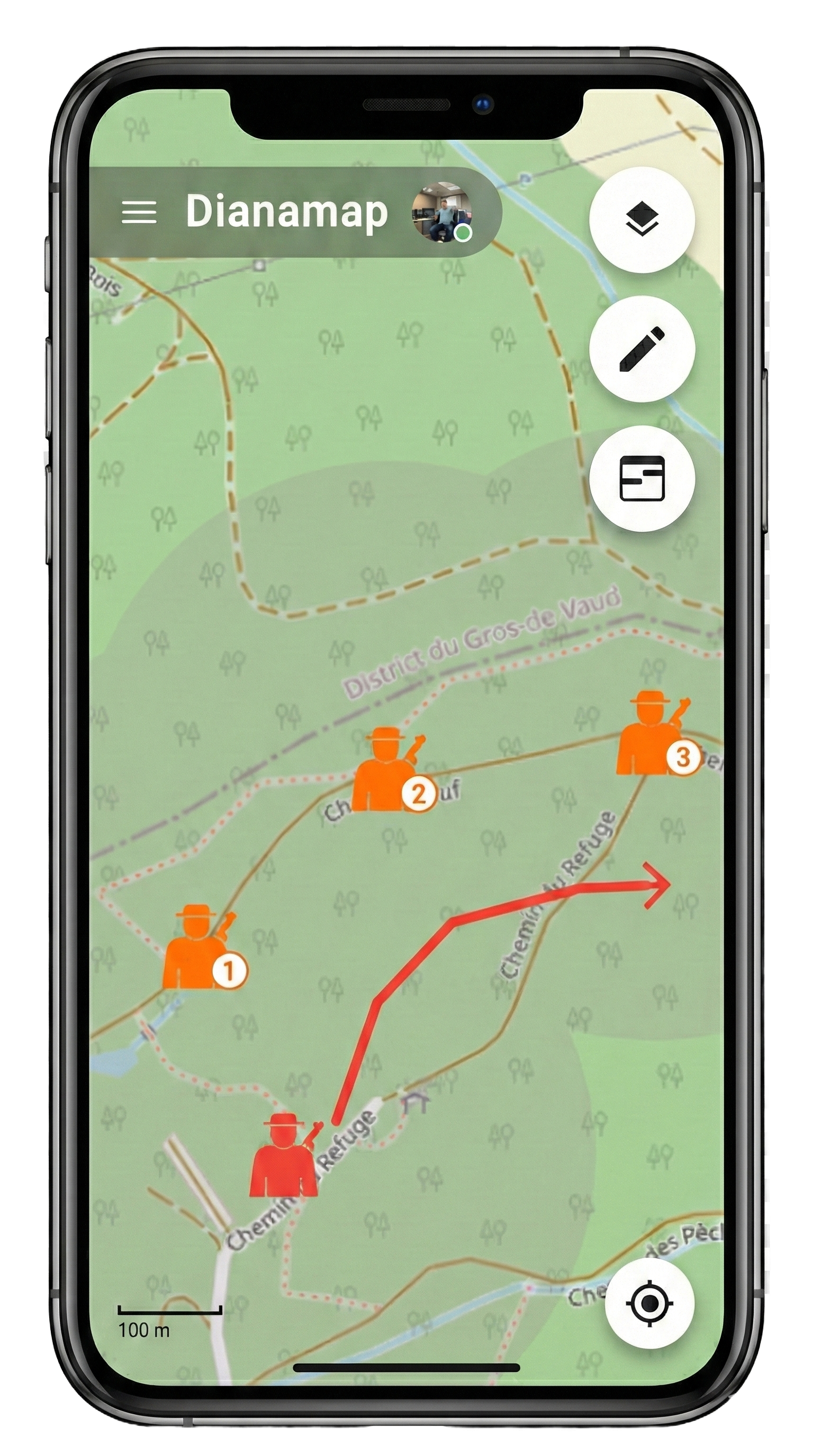 Interface de Dianamap sur mobile
