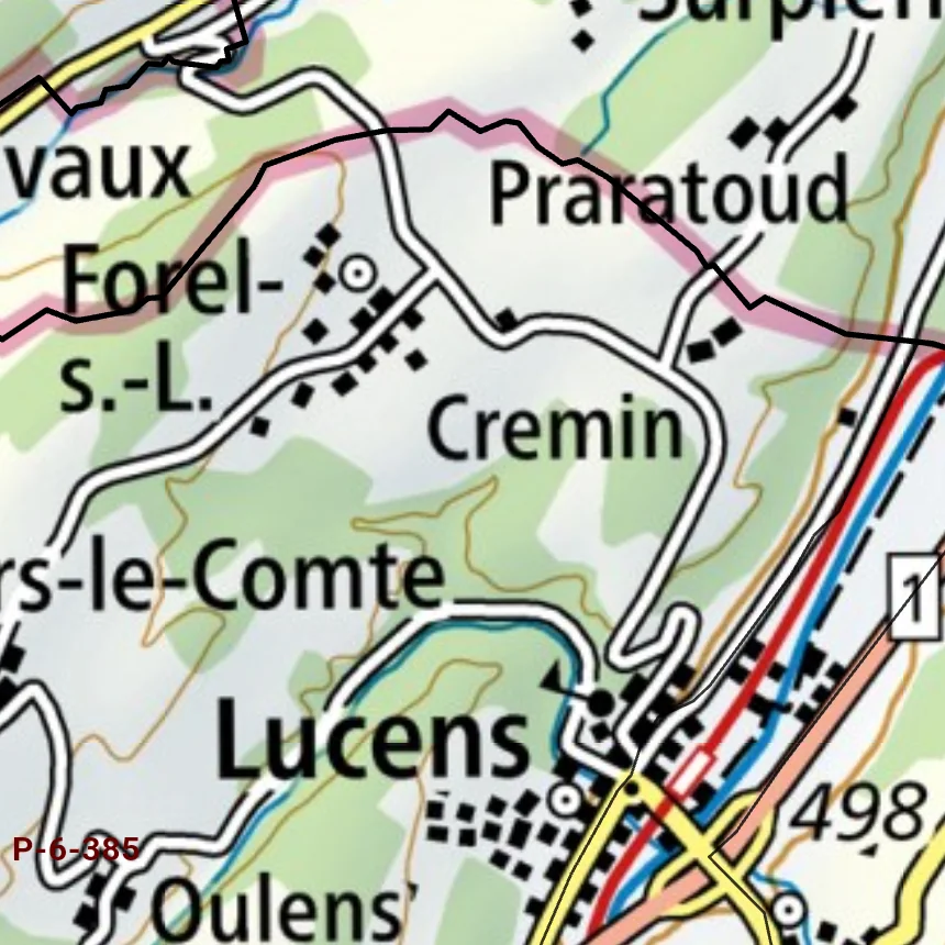 Les secteurs du canton de Vaud sur la carte Swisstopo, autour de Lucens